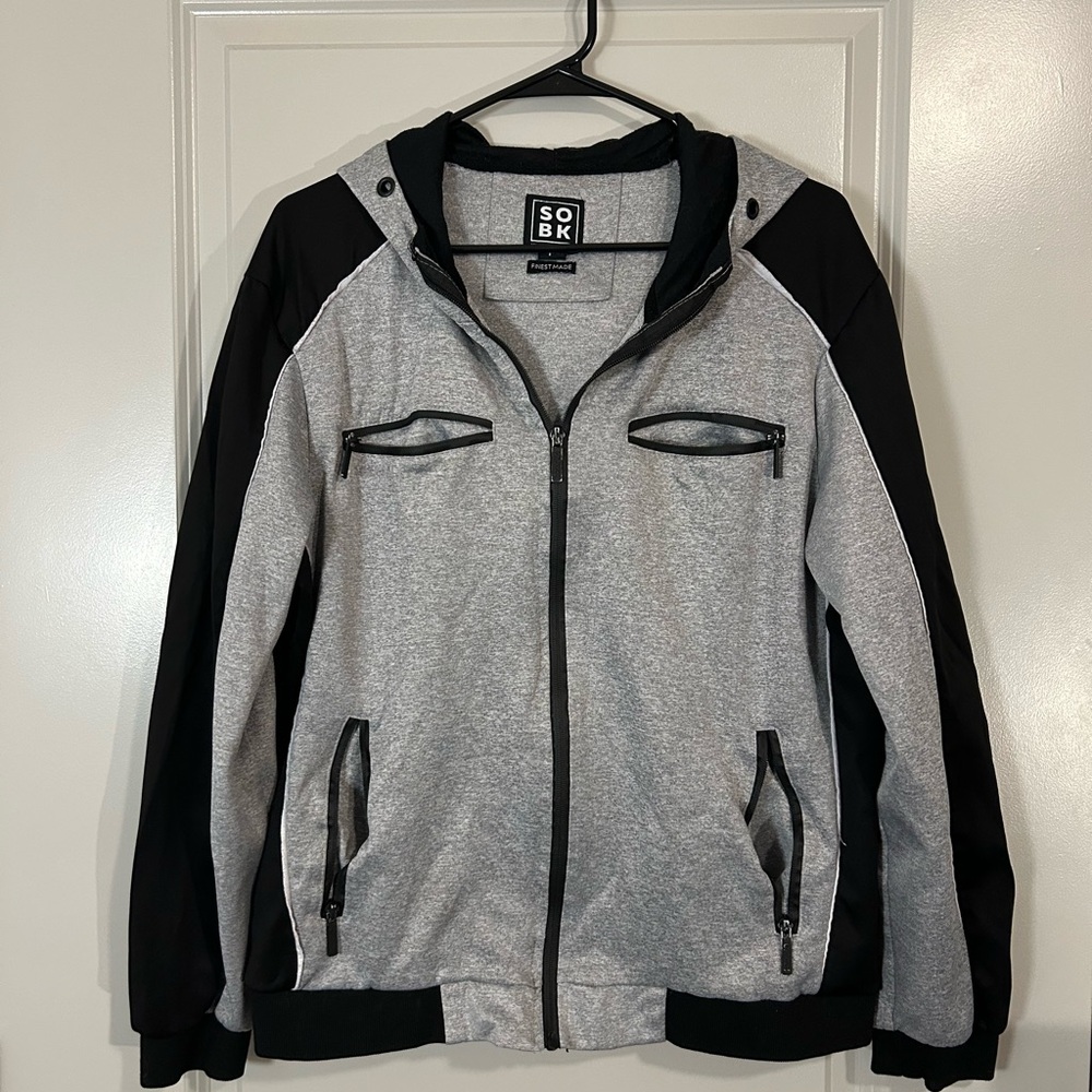 SOBK Gray and Black Zip-Up tech fleece Hoodie